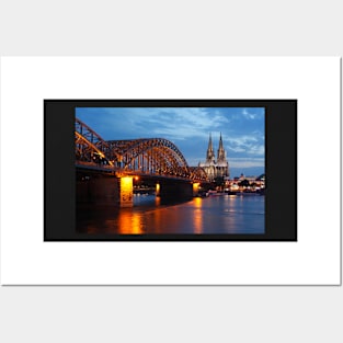 Cologne Cathedral, Dom, Hohenzollern Bridge, dusk, Cologne, Germany Posters and Art